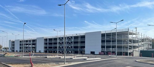 Steel multi-story parking garage at Bucharest Airport