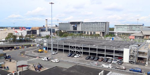 Steel multi-storey parking garage at Manchester Airport