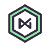 NMI Logo, sideways sand timer in a hexagon